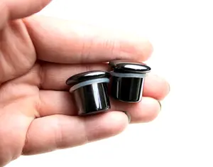 Hematite Single Flare Stone Plugs – Heavy Weighted Natural Silver Color Gauges 3mm-16mm