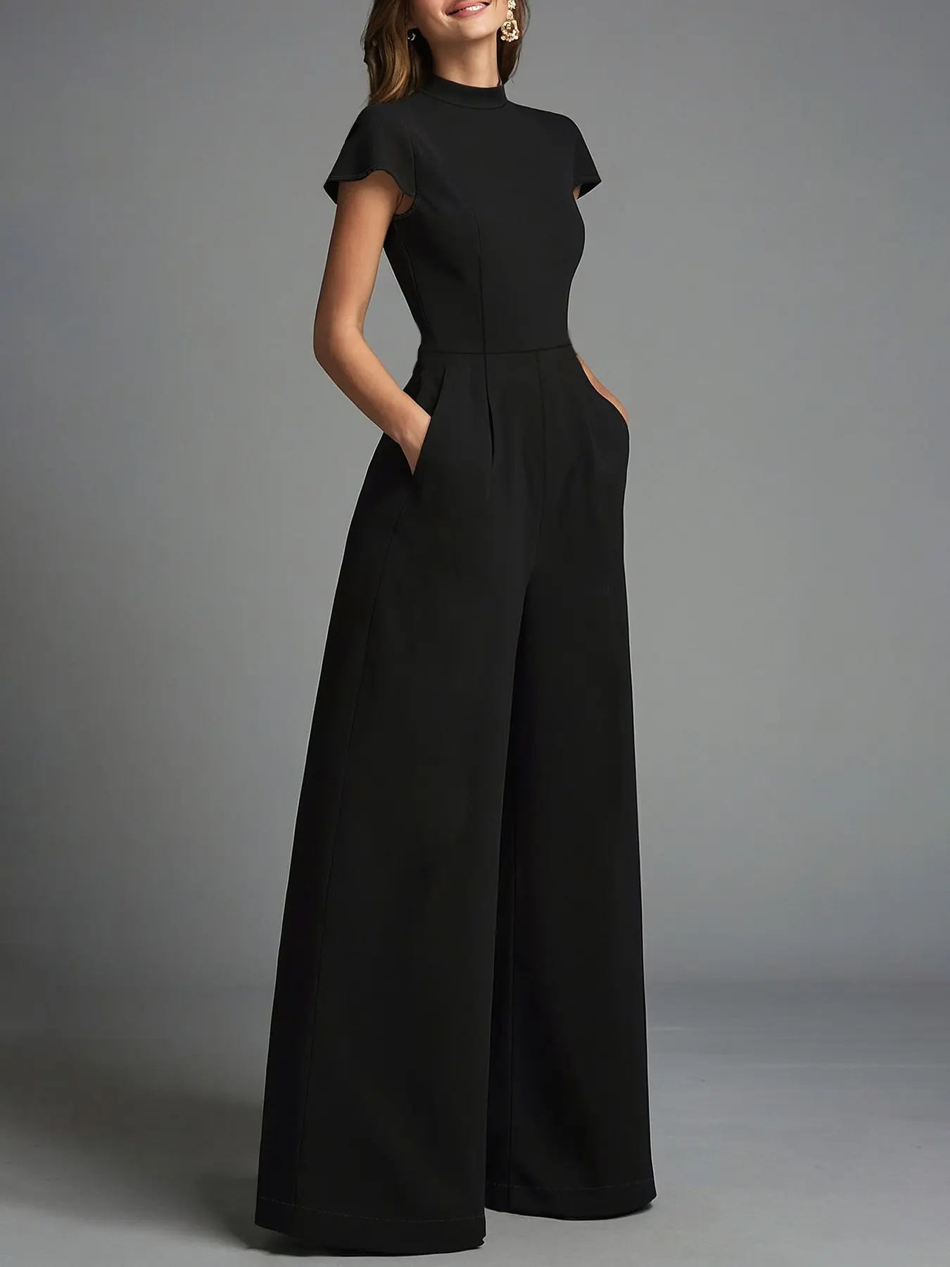 2026 Trendy Chic Solid Color Short Sleeve Loose Fit Romper Jumpsuit, Elegant Style for Spring Summer Fall, Music Festival for Women