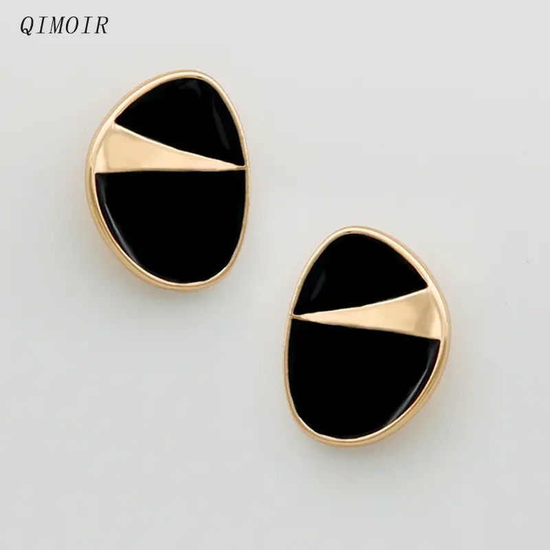 Black Enamel Earrings Irregular Metal Post Studs For Women Trendy Fashion Jewelry Shiny Surface New Design Female Styles C1088