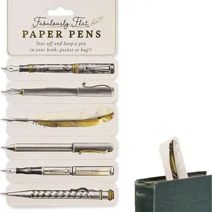 Paper Pen Set, 6 Counts/set Multi-purpose Black Ink Paper Pen, Tear Off and Keep A Pen in Book, Pocket Or Bag