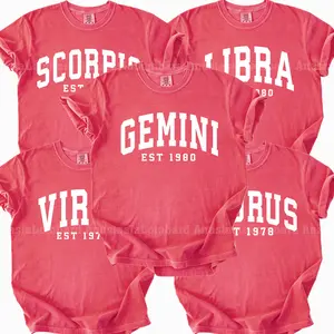 Comfort Colors Astrology Zodiac Shirt, 12 Horoscope Signs Tee, Custom Birth Year EST T-Shirt, Aries Taurus Gemini Virgo Libra Scorpio Aquarius Pisces Gift, Trendy Aesthetic Casual Wear, Watermelon Color