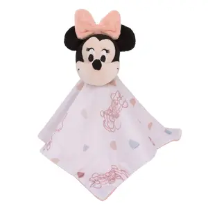 Minnie Mouse White, Light Blue, and Peach Super Soft Security Baby Blanket with Plush Minnie Mouse Head