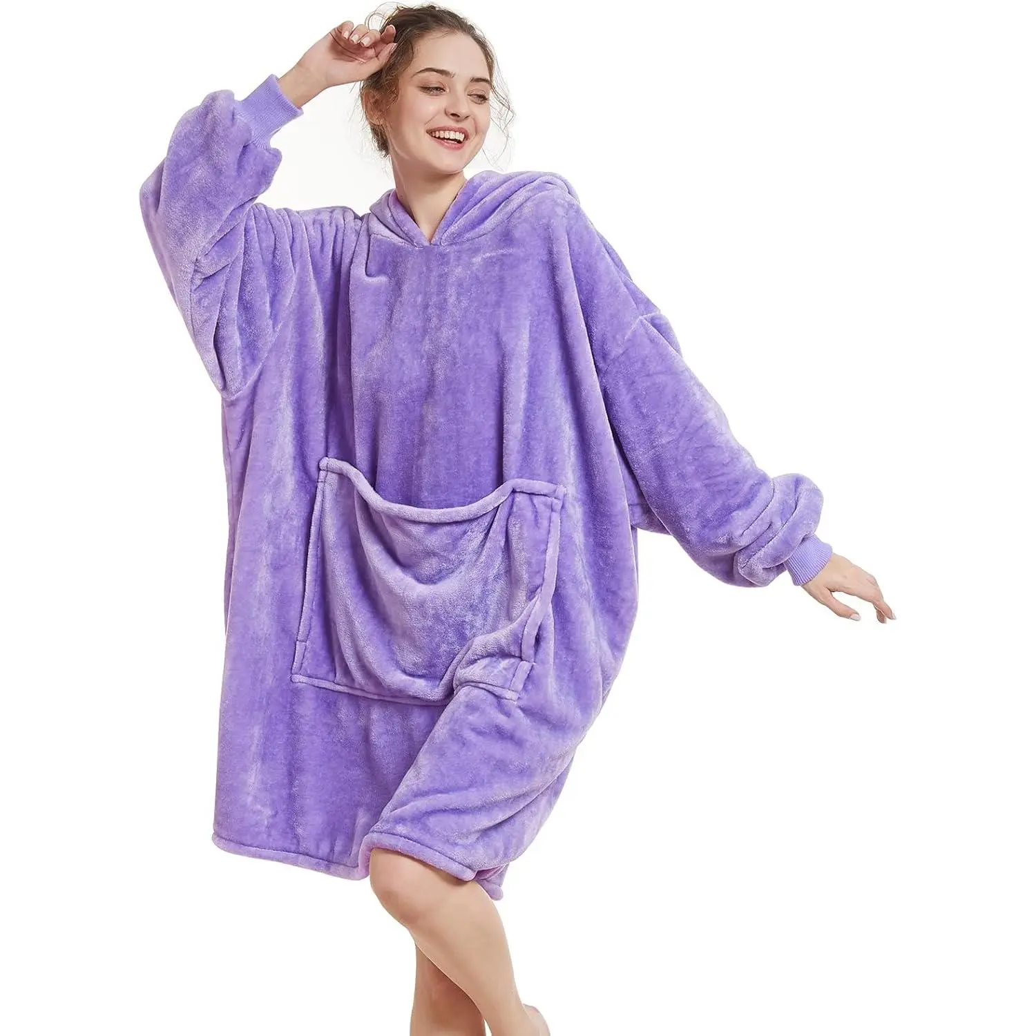 Wearable Blanket Hoodie - Light Microfiber Hooded Blanket as Gifts for Girlfriend Women,Cozy Flannel Sweatshirt with Giant Pocket(Violet Purple)