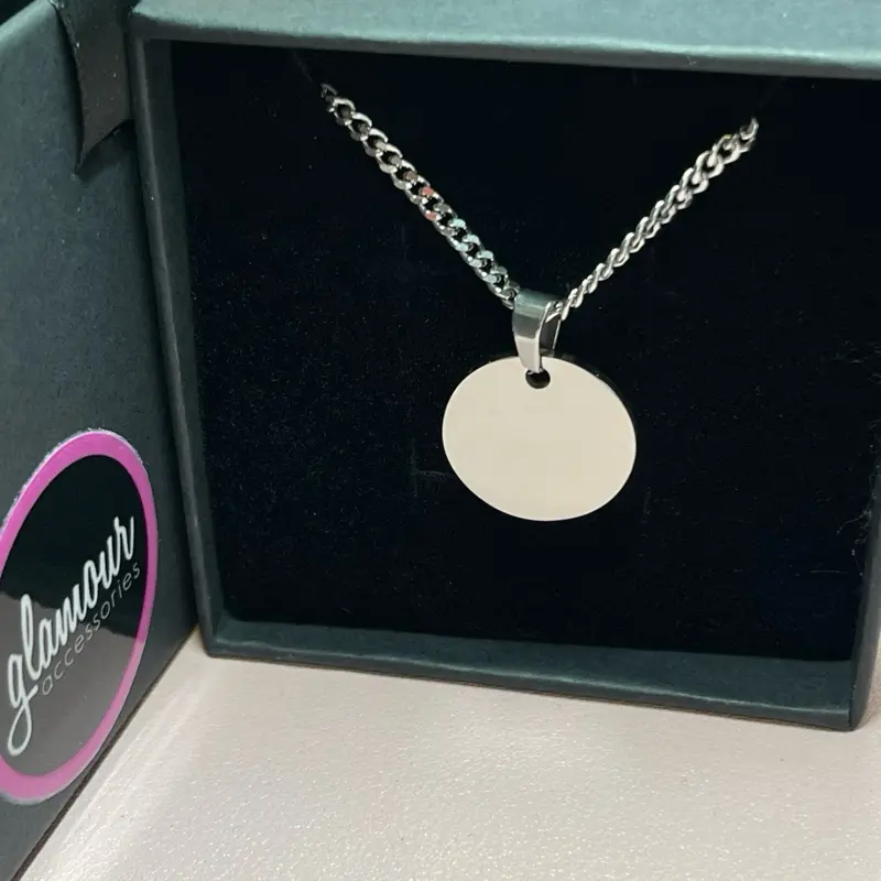 Steel Personalized round charm necklace Steel Personalized round charm necklace
