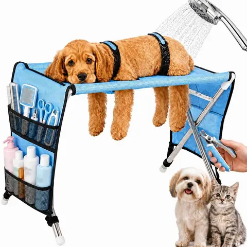 Stainless Steel Foldable Pet Grooming Table with Hammock | Breathable Mesh, Easy Fold, for Small Dogs & Cats Bathing & Trimming