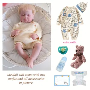 Reborn Realistic Newborn Baby Dolls, 20 inch Silicone Real Toddler Vinyl Sleeping Boy with Blonde Hair Washable Lifelike Xmas Birthday Gift for Kids Age 3+ 2SET of CLOTHES