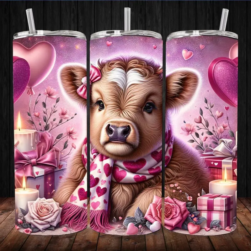 Cow Love 20 - Heart-Shaped Design with Cows, Gifts, and Decorative Elements in a Heart-Shaped Container