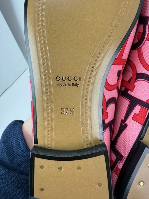 Gucci Jordaan Horsebit Pink Canvas Loafers Flat Shoes Size 7.5