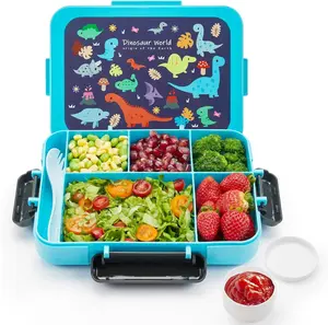 Leakproof Children Bento Box 5 Divided Compartments Lunch Box with Utensils Microwave Safe Dishwasher Safe Food Grade for Toddlers Preschool Kids School