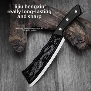 Tu Long Knife: Handmade wooden handle with leather sheath; hand-forged sharp blade, multifunctional outdoor camping knife, Christmas gift.