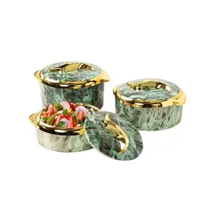 Green Marble Pattern Food Warmer Set, 3-Piece/Set Modern Stainless Steel Insulated Casserole Set with Lid, Buffet Serving Bowl, Heat-Resistant Baking Tray, Insulated Casserole Storage Jars