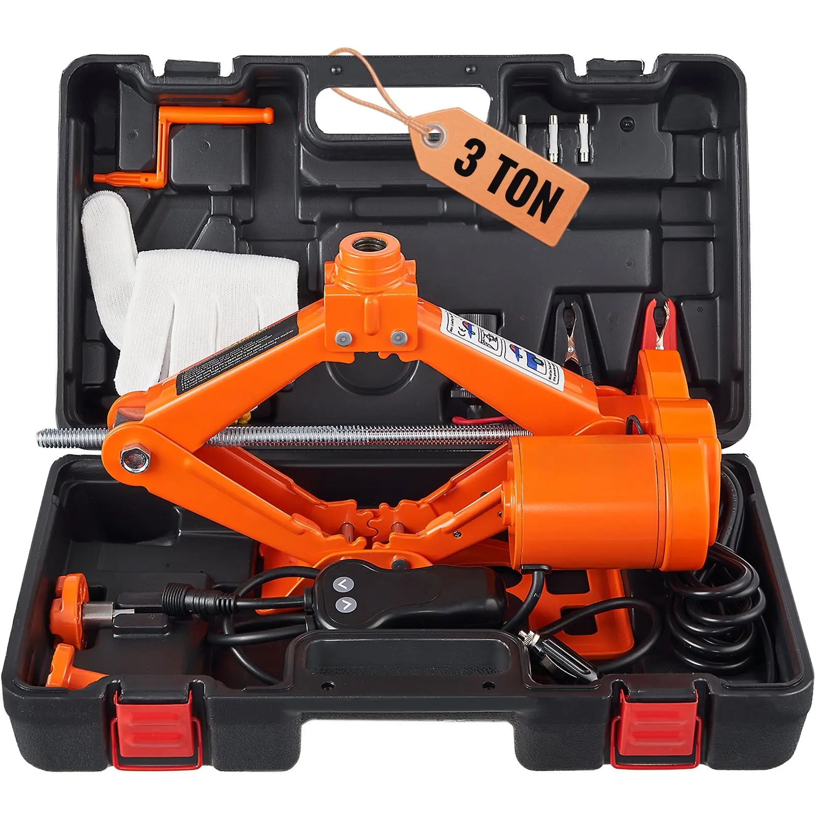 Electric Car Jack, 3-Ton Scissor Lift Jack (6600 Lbs), 12V Electric Automatic Lifting Jack with Dual Saddles, Remote Control, Portable Car Jack for Sedan, SUV, Truck, Tire Change, Compact, Easy Storage, Heavy Duty Auto Tool