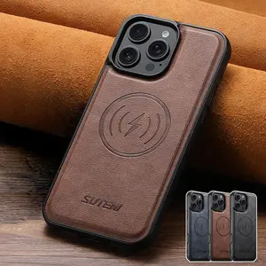 Magnetic Wireless Charging Phone Case, Cellphone Business Retro Protective Case, Shockproof Phone Protective Cover Compatible with iPhone 16 Pro Max 15 14 Plus, Casing