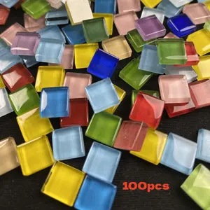 100 pcs 1cm Colored Crystal Glass Art Crafts DIY Materials Glitter Glass Decorative Puzzle Self-Adhesive Fragments Granules Small Squares Coaster Supplies