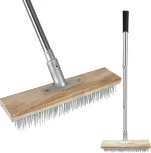 Scrub Brush, Deck Brushes for Duty, Concrete Scrubber, Wire Pool Brush Stainless, Gunite Tile Algae Moss Tool Long Handle