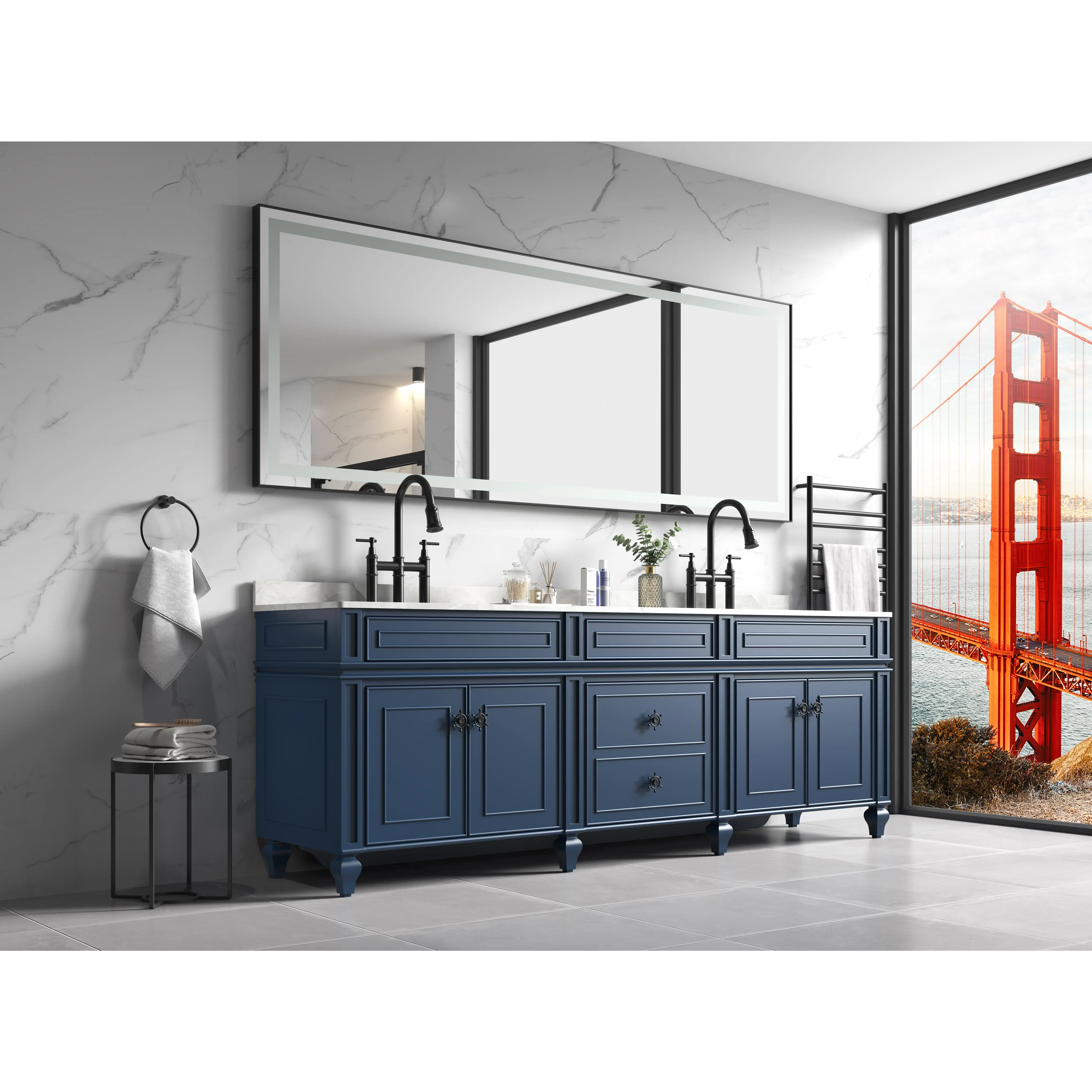 96x36 Inch Framed LED Bathroom Vanity Mirror with 3 Color Lights, Polished Crystal Wall-Mounted Makeup Mirror, Dimmable Illuminated Mirror for Bathroom, Bedroom, Dressing Room, Single, Bathroom Furniture for Vanity Area, Storage, Remodel