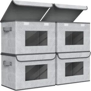 4 Pack Collapsible Storage Bins – Fabric Closet Organizer Cubes with Lids for Bedroom & Office Storage