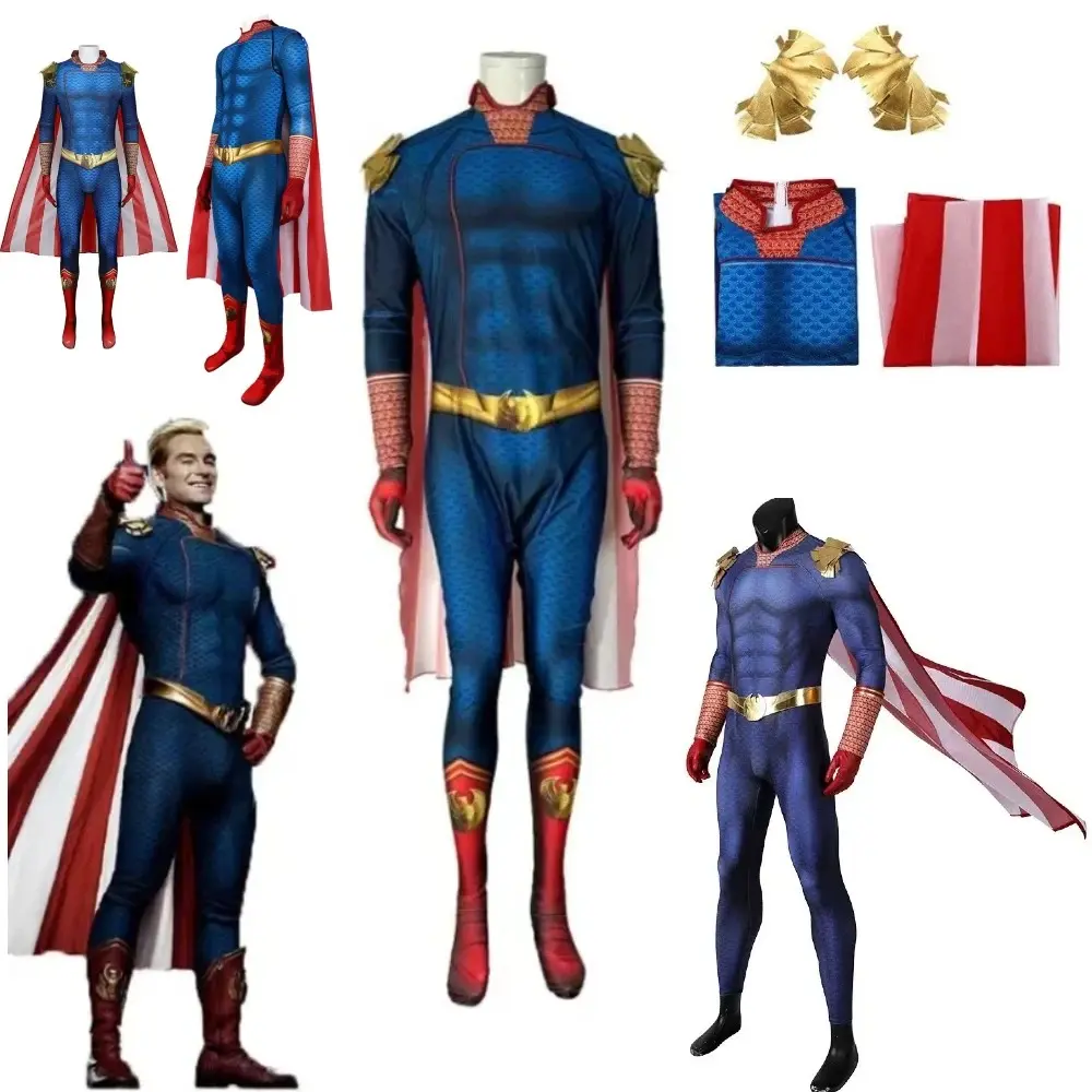 Movie The Boys Homelander Cosplay Costumes with Cape Villain Outfit Halloween Carnival Stage Superhero Role Play Full Clothes   Funny toys and farce toys