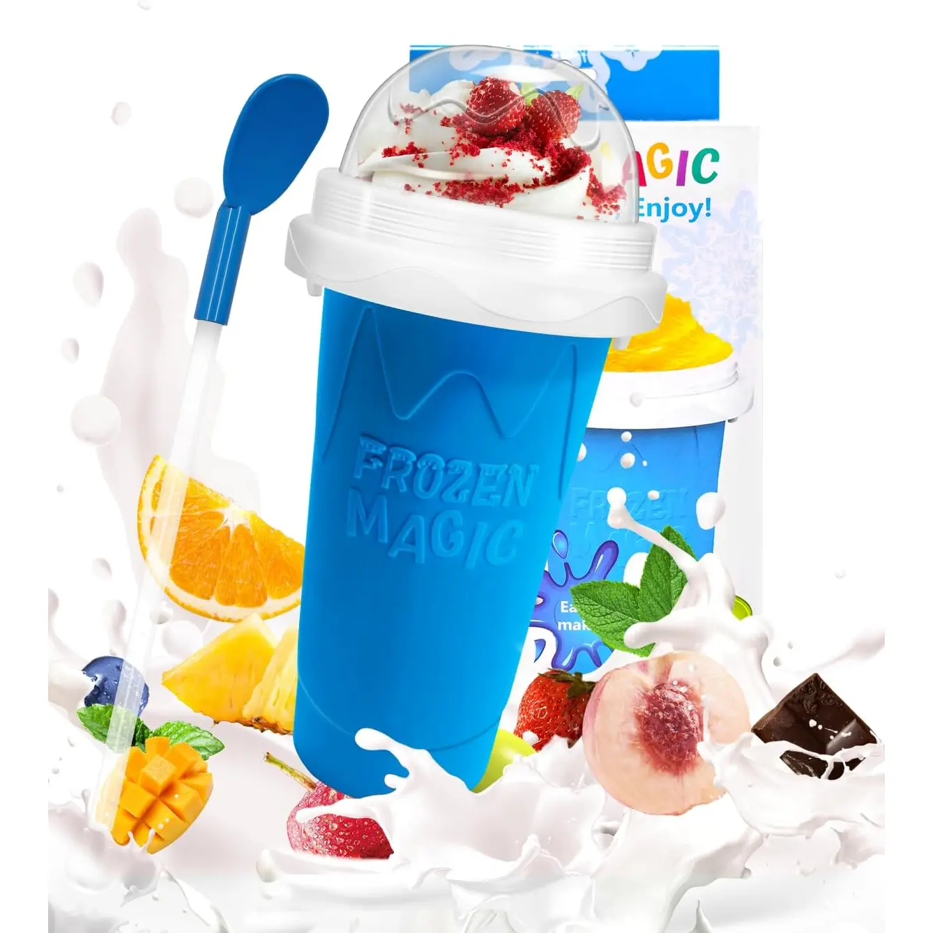 Slushie Cup, DIY Magic Slushy Maker Cups, Portable Slushy Cup for Juices, Milk and Ice Cream Make, Double Layers Silica with Lid & Straw for Kids, Friends, Family Qilebi