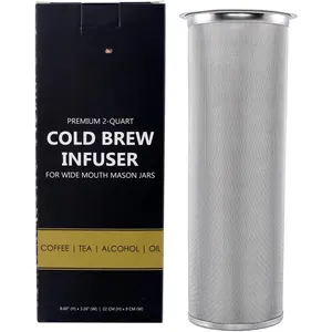 Infuser Cold Brew Coffee Maker for 2 Quart Wide Mouth Mason Jars. Cold Brew Coffee Filter. Iced Coffee and . Heavy Duty Gauge 100 Micron Mesh 304 Stainless Steel