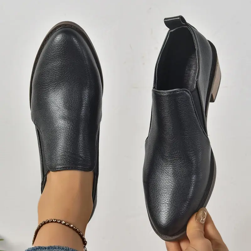 New Large Size 36-43 Women's Spring Autumn All Seasons Fashion Chunky Heel Retro British Style Pointed Toe Slip-On Shoes Slip On Closed