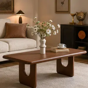 47.24" Rectangular Wood Coffee Table, Modern Minimalist Coffee Table with U-Shaped Legs, Walnut Finish Low Center Table for Living Room, Mid-Century Cocktail Table for Home Office, MDF, Walnut Color Options, MDF Material, Modern Style