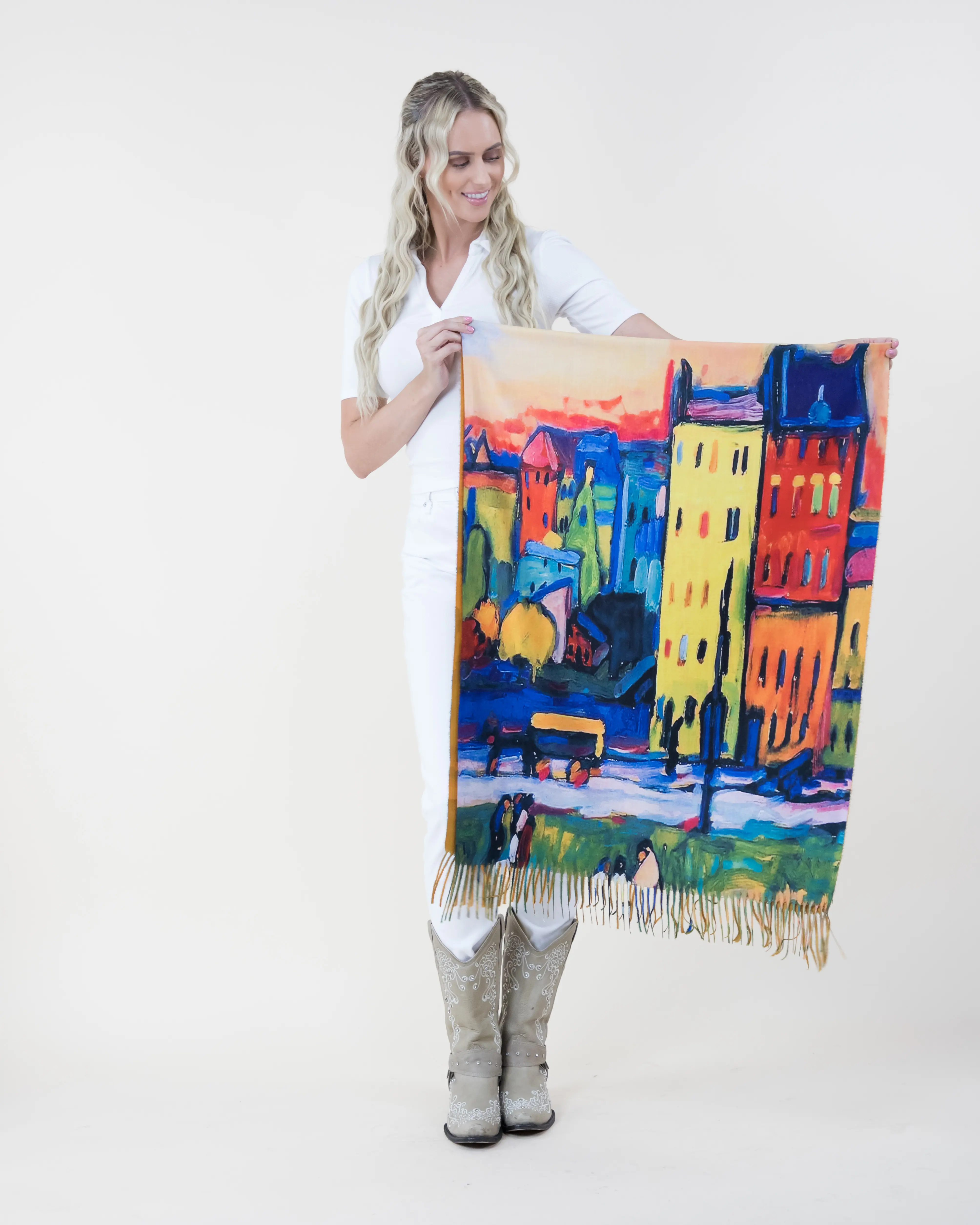 Vibrant Apartment Buildings Scarf with Bold Abstract Cityscape Design