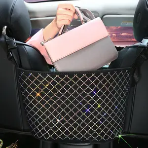 Rhinestone Decor Car Seat Storage Bag, Car Seat Organizer, Car Interior Accessories for Women & Girls, Car Seat Storage Solution