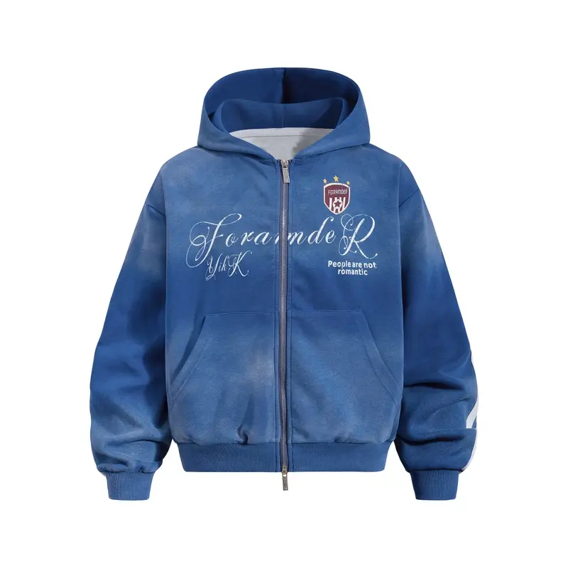 Inflation Acid Wash Zip Up Hoodie Varsity Stripe Collegiate Crest Script Lettering Vintage Grunge Streetwear Oversized Sweatshirt 2026 Fall