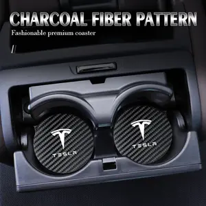 2pcs Car Coaster Carbon Water Cup Slot Non-Slip Pad Bottle Mat For Tesla Model 3 Model S Model X Model Y Cybertruck Roadster SpaceX