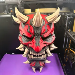 Japanese-Inspired Oni Demon Mask | 3D Printed Cosplay / Display Mask | Black &red Bone