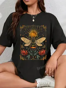 100% Cotton Unisex Vintage Bee Tarot Card Floral Bees Cottagecore Aesthetic T-Shirt Vintage Graphic Printed Tee