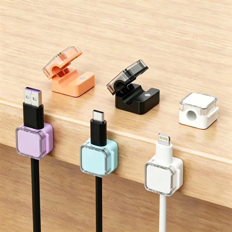 6 Pack Magnetic Cable Clips, Adjustable Cable Holder, Smooth Cord Organizer with Adhesive Backing for Under Desk, Office, Home, Car & Wall