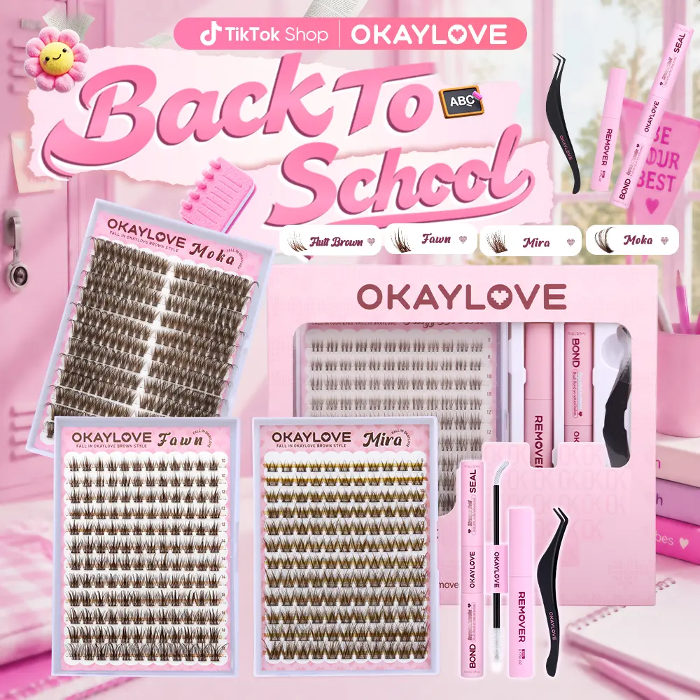 OKAYLOVE Brown Lash Clusters Kit with Long-lasting Lash Bond and Seal,Tweezers and Remover for DIY Eyelash at Home for Natural Makeup Girl Gifts #backtoschool #sohochic