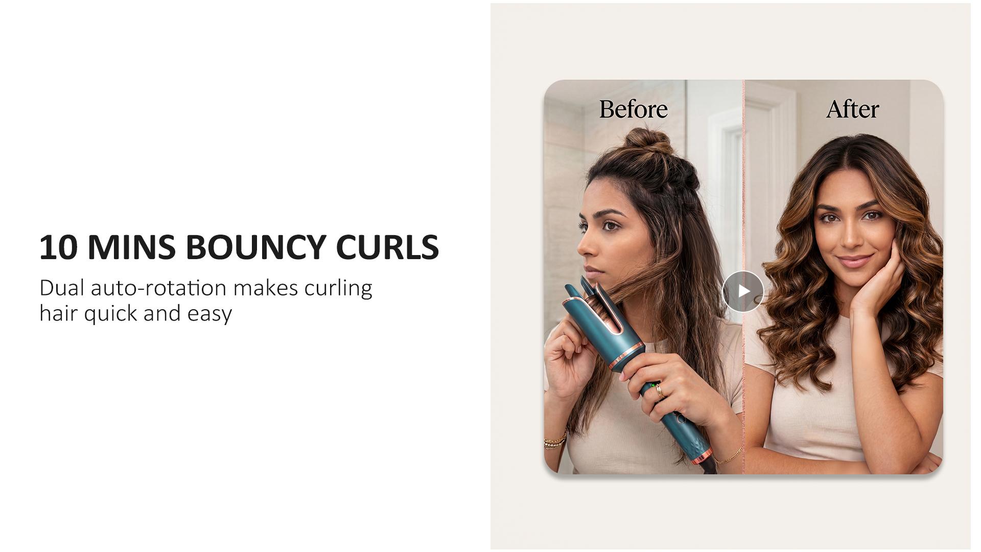 Automatic Rotating Curling Iron -  CURLPRO Beach Waves Curling Wand, Portable Hair Curler, 500 Million Ionic, Dual Voltage & Lightweight for Travel, Ceramic Coating, 1 Inch, Pink