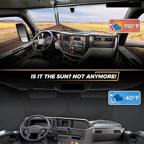 Semi-Trailer Sunshade for Full Windshield and Side Windows | 240T Maximum Sunshade Coverage | Blocking Solar Heat Radiation | Windshield Sunshade Umbrellas Sun Visors Protective Covers International Trucks car cool sun blind Protector windshield shade