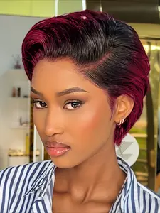 Colored Wig 13x4 Transparent Lace Wig Straight Short Pixie Cut Wig Remy Human Hair Wigs For Women 8 Inch 150% Density