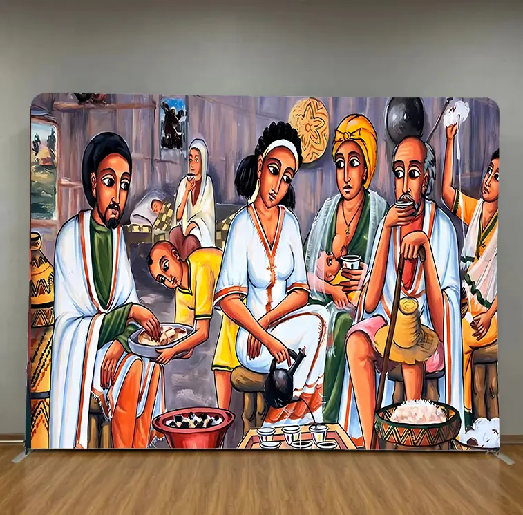 Ethiopian Coffee Ceremony Wall Art Print, Traditional Cultural Scene With Jabana And Coffee Beans, African Heritage Poster For Living Room, Cafe, Kitchen, Office, Educational Artwork And Coffee Lovers Gift