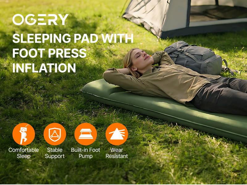 OGERY Self Inflating Sleeping Pad with Electric & Foot Pump, 3.15" Ultra-Thick Memory Foam Camping Pad, 4 Season Camping Mattress Pad with Built-in Pillow, Camping Essentials Gear for Tent Travel Car