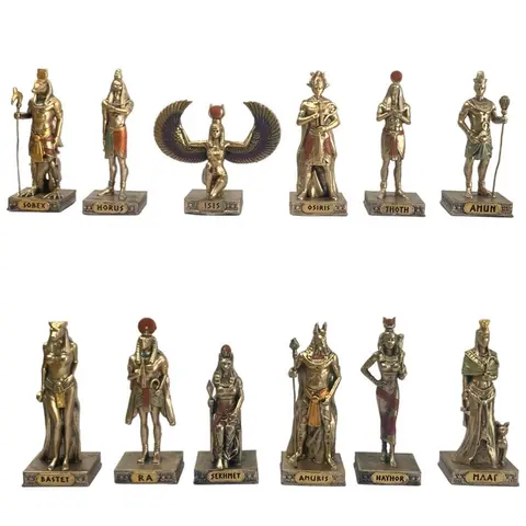 Egyptian 12 Deity Figurine Set - Artificial Resin Egyptian Statues, Statues & Bobbleheads, Desk Decor, Ideal Christmas/Thanksgiving Gifts for Loved Ones