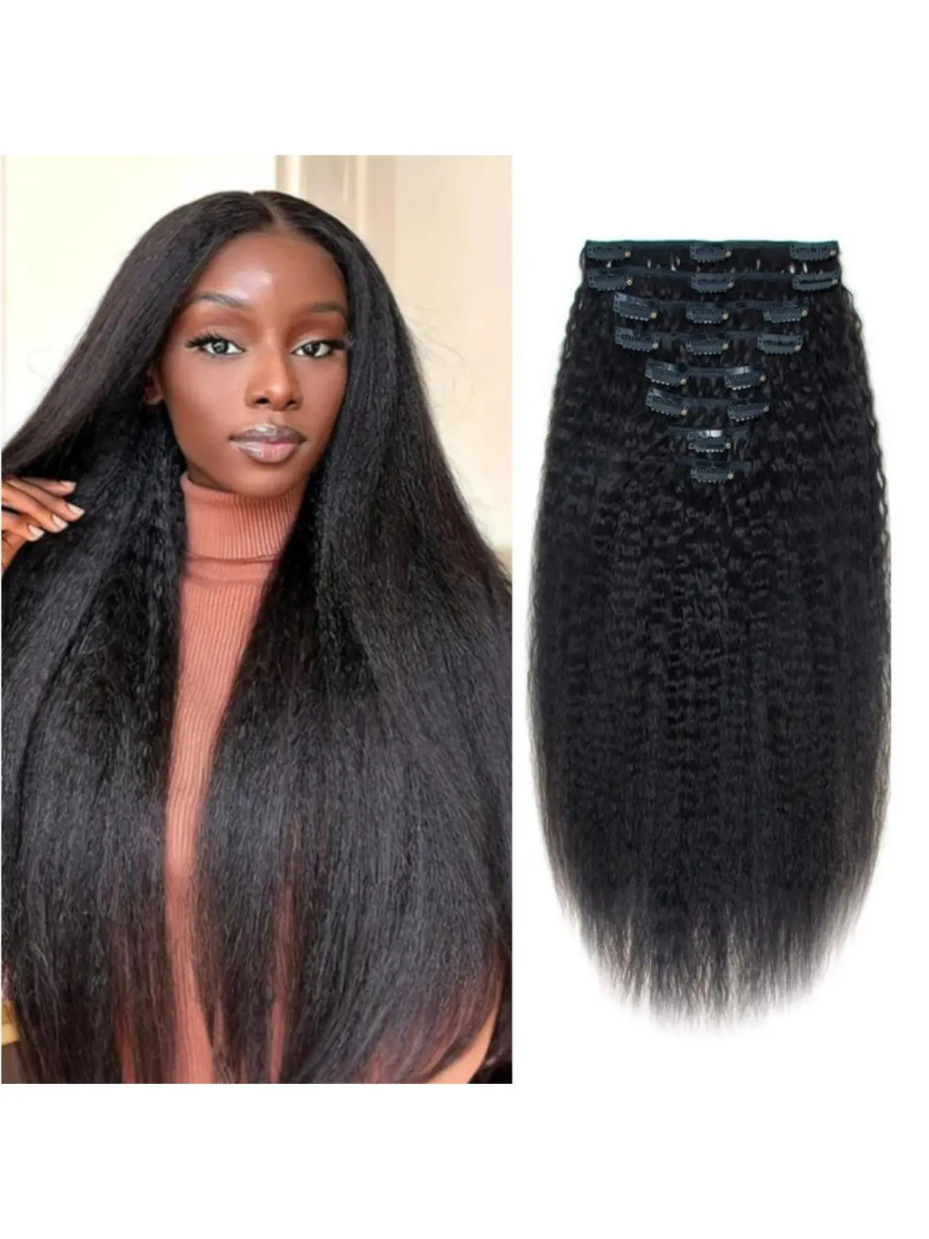 Clip in Hair Extensions Real Human Hair Extensions 100g 8Pcs/Set Kinky Straight Brazilian 14-28 Inch Clip in Extensions for Women Seamless Clip Ins for Black Women Double Weft with 18Clips Hair Weave Extensions