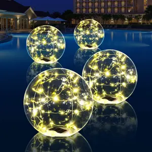 15 Inch Warm White Solar Floating Pool Lights, IP68 Waterproof Inflatable Light Up Pool Balls, Can Float or Hang for Pool Pond Wedding Party Decor, 4PCS