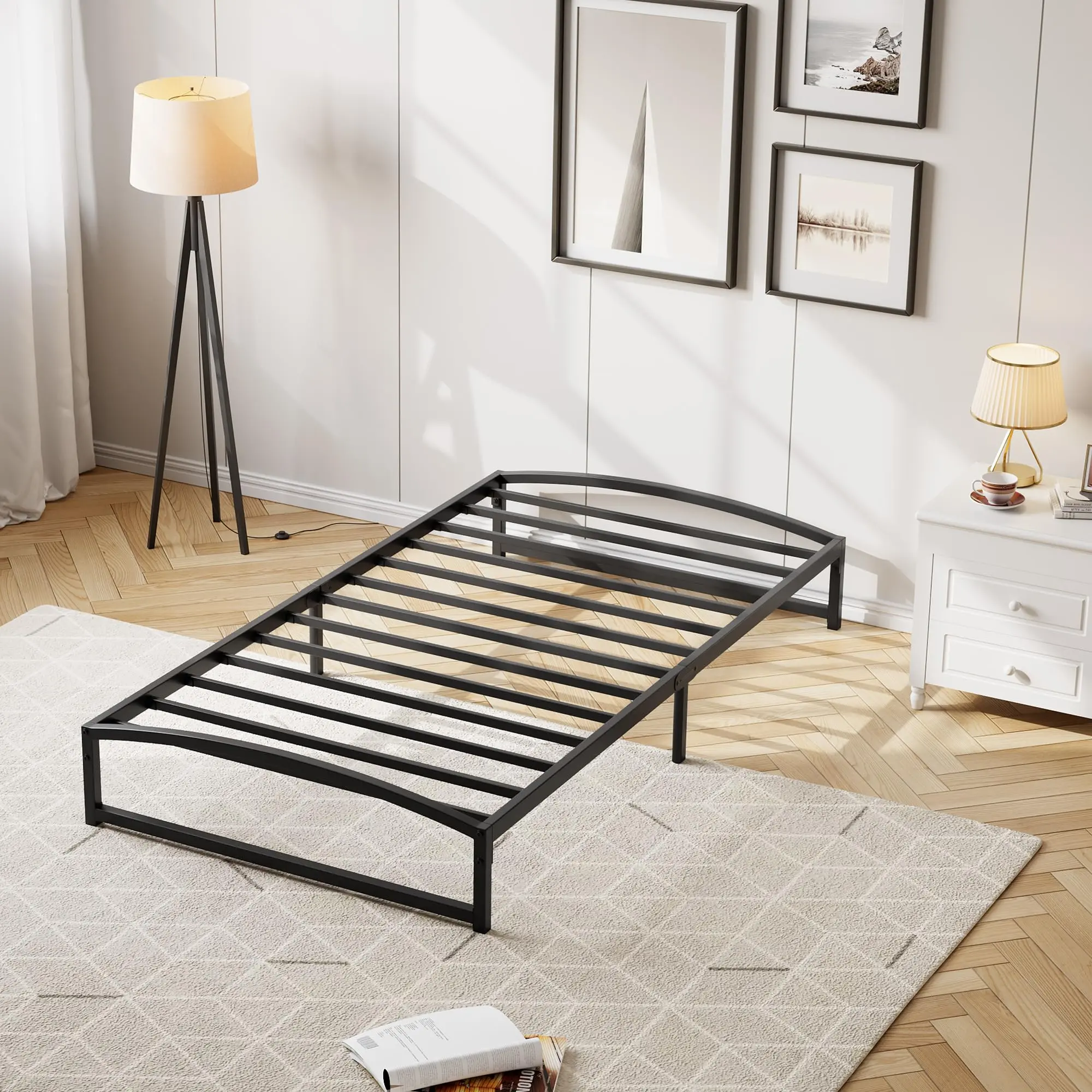 【GARVEE】Low Bed Frame Twin Size, 10 Inch Heavy Duty Metal Platform Twin Bed Frame Low Profile, Mattress Foundation, No Box Spring Needed, Noise-Free, Non-Slip, Easy Assembly, Black