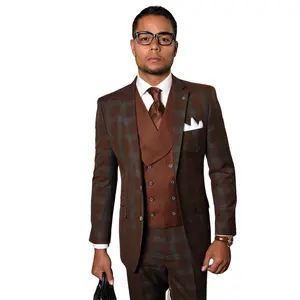 Orcus Collection: Men's Plaid 3-Piece Suit In Copper