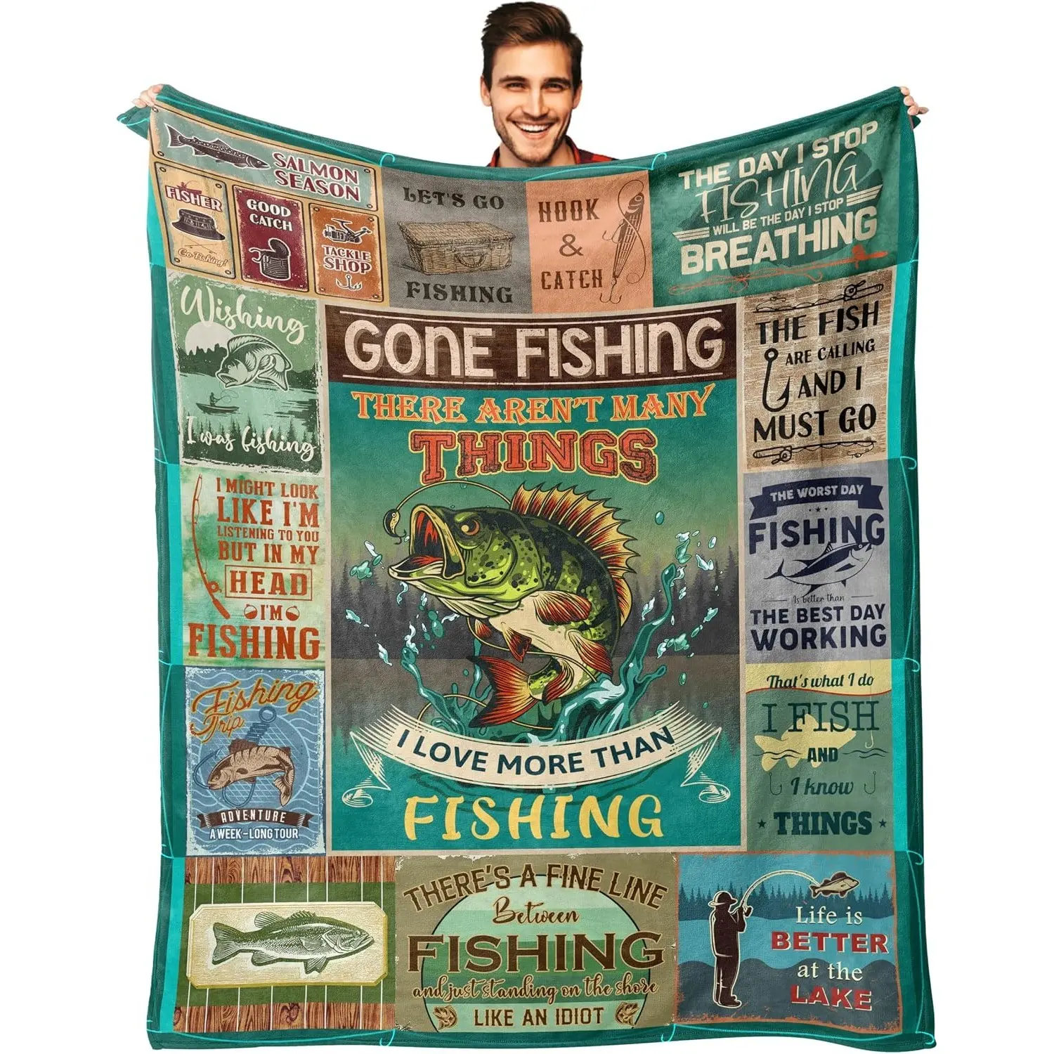 Fishing Blanket , Fishing Gifts for Men, Fishing Gifts, Gift for Fisherman, Fish Present for Dad Boy Men Women, Fathers Day Christmas Birthday Gift for Mens Who Love Fishings Unique