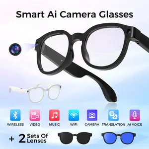 Smart AI Camera Glasses with Hands-Free HD Recording, Open-Ear Audio, Bluetooth Music & Calls, AI Translation, Smart Visual Recognition, UV Protection, Lightweight Design & Interchangeable Lenses