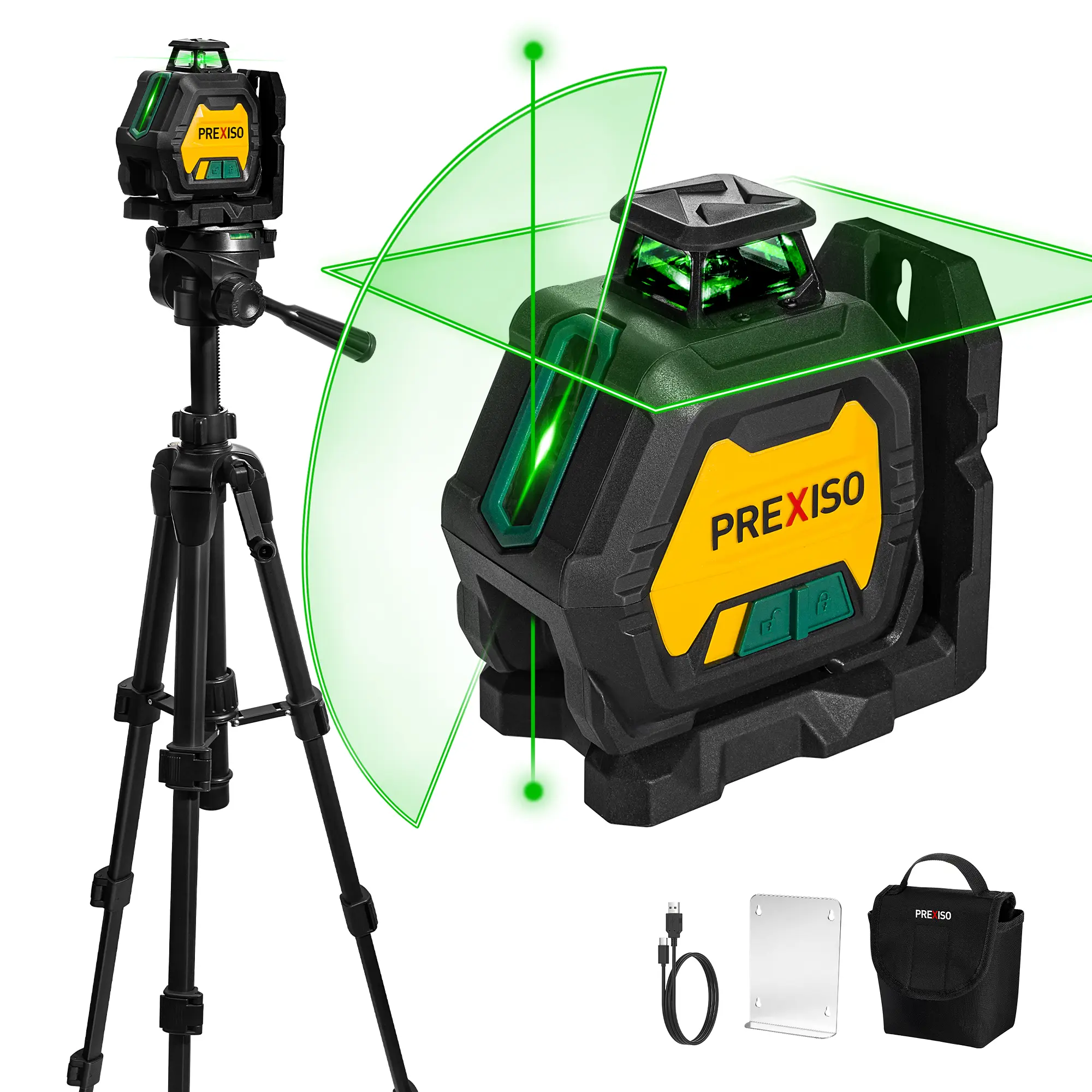 #fathersdaygift PREXISO 360 Laser Level with Tripod & 2 Plumb Dots - IP54 Rechargeable Point Cross Laser Level Self-Leveling- Lazer Leveler Tool 3 Brightness Settings, Plumb Spot Lazer Level for Construction, Ceiling