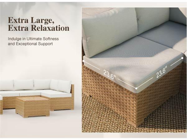 Phivilla Boho Wicker Patio Furniture Sofa Set, 3-6 Seaters, Outdoor Rattan Sectional Sets Conversation Set - Weather-Resistant, with Dual Storage Coffee Table Acacia Wood Legs for Garden, Patio & Deck,Spring Glow Up