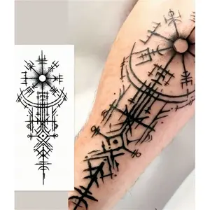 1Pc Viking Runes Geometric Waterproof Temporary Tattoo Stickers, Long-lasting Waterproof for One to Two Weeks, For Arm, Leg.