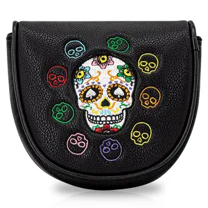 Comedy Skull Golf Putter Head Cover, Half-Moon Mallet Protector, Durable Soft Lining, Unique Spade Eye Design, Ideal Gift for Golf Fans